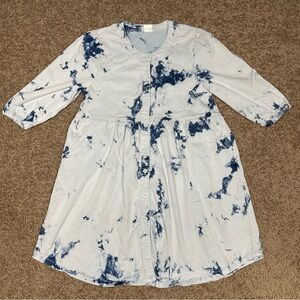 Evsie girls tie-dyed baby doll dress medium quarter sleeve blue‎ stretch boho